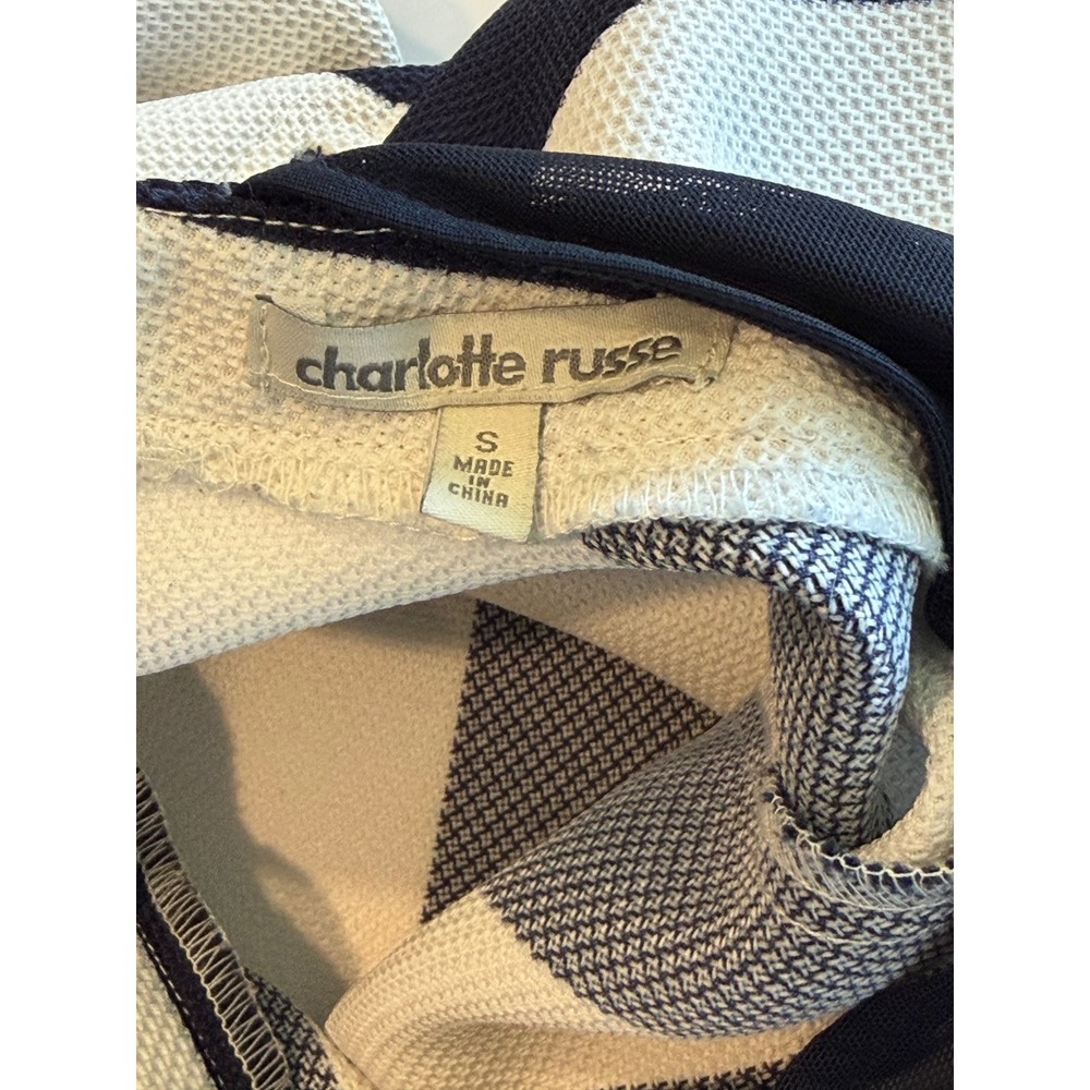 Charlotte Russe Navy White Striped Halter Open Back Fit Flare Dress Small - Picture 8 of 8